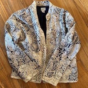 Chicos silk blazer navy tan XL retro. Design